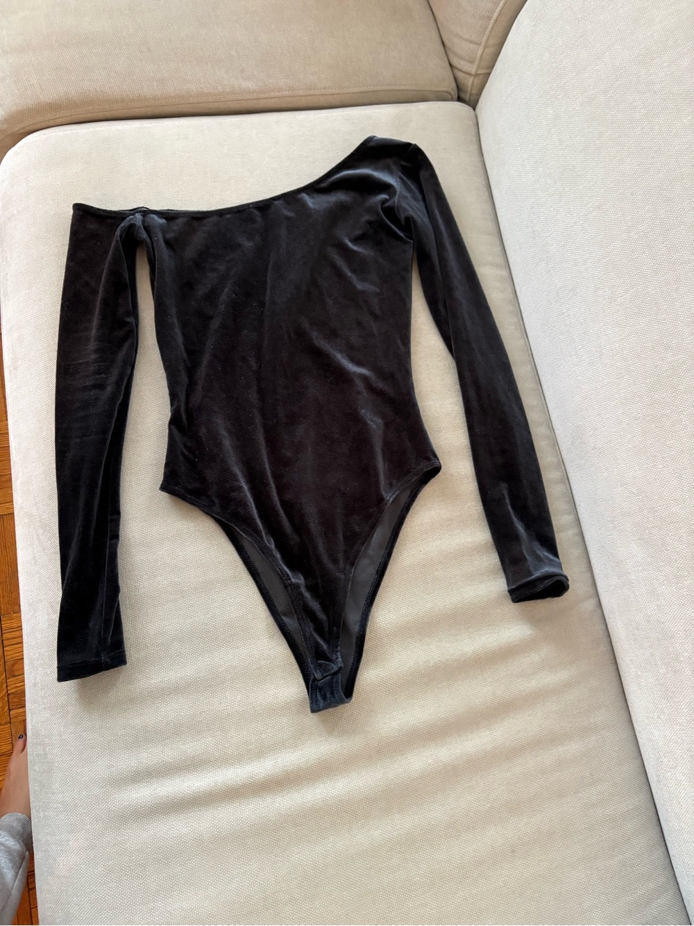 Charcoal Velvet Long-Sleeve Bodysuit
